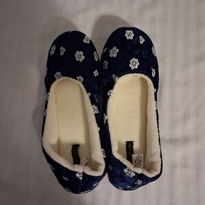 Blue And White Satin Slippers Size Med